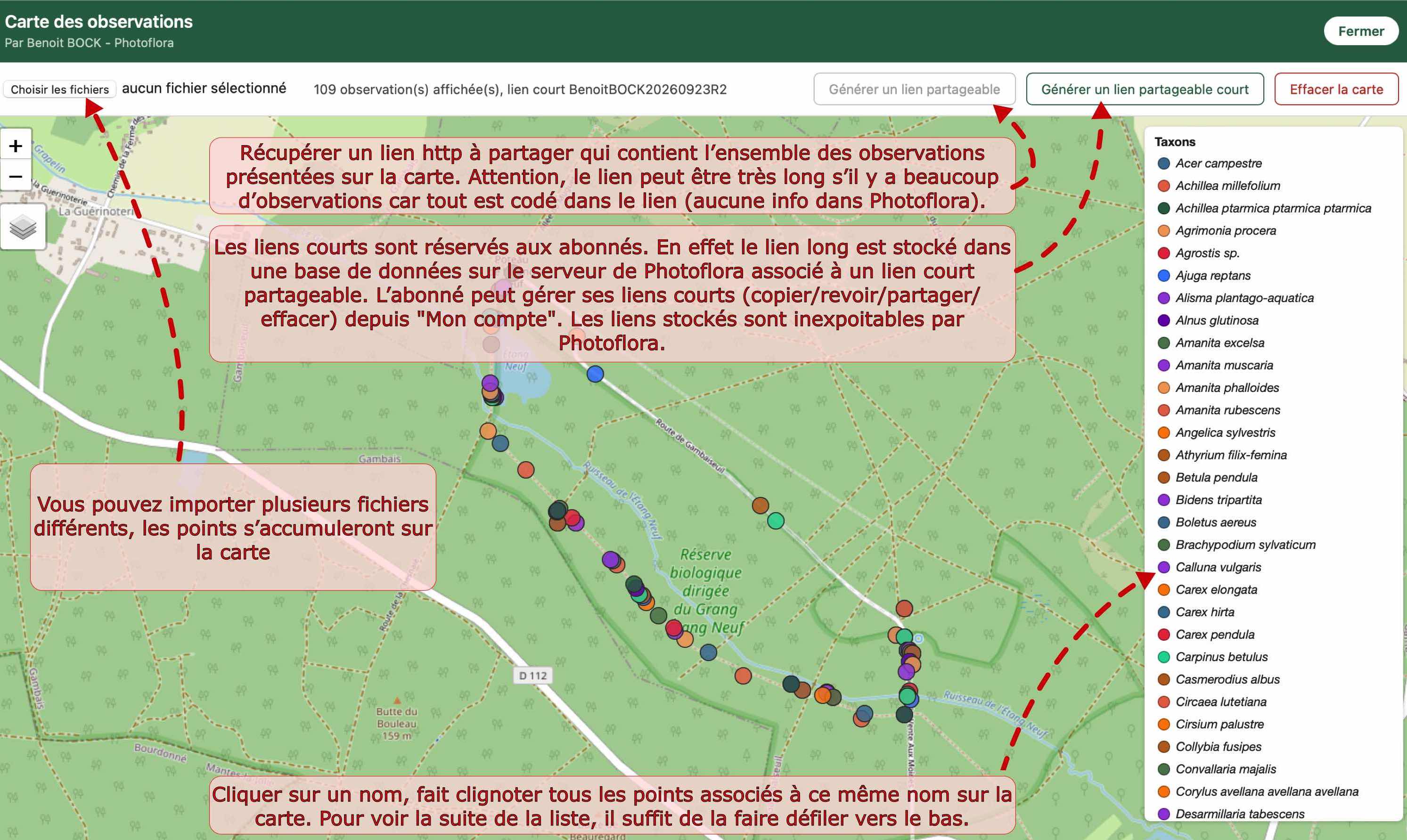 Carte des observations